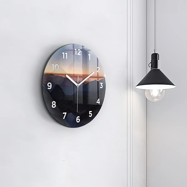 Wanduhr rund mit motiv Berge bei Sonnenuntergang