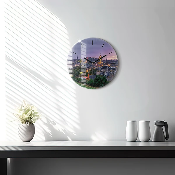 Wanduhr glas rund Edinburgh vom Calton Hill aus