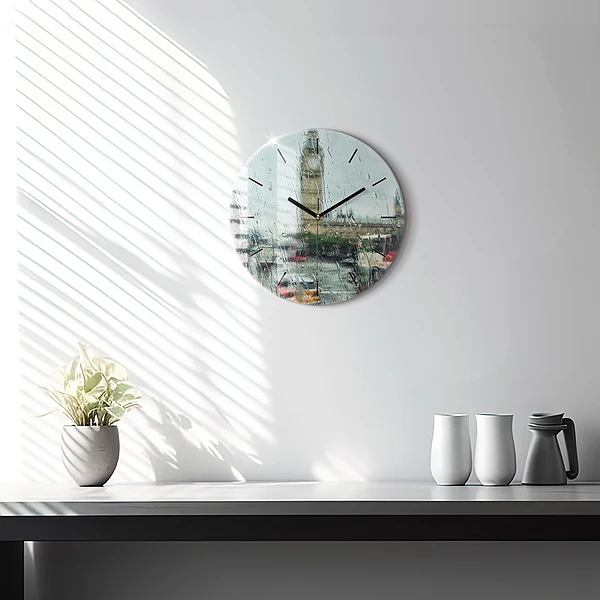 Wanduhr glas rund Verregnetes London