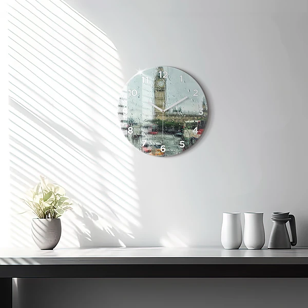 Wanduhr glas rund Verregnetes London