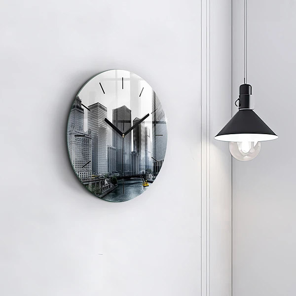 Wanduhr glas rund Boot mit Panoramablick auf die Stadt