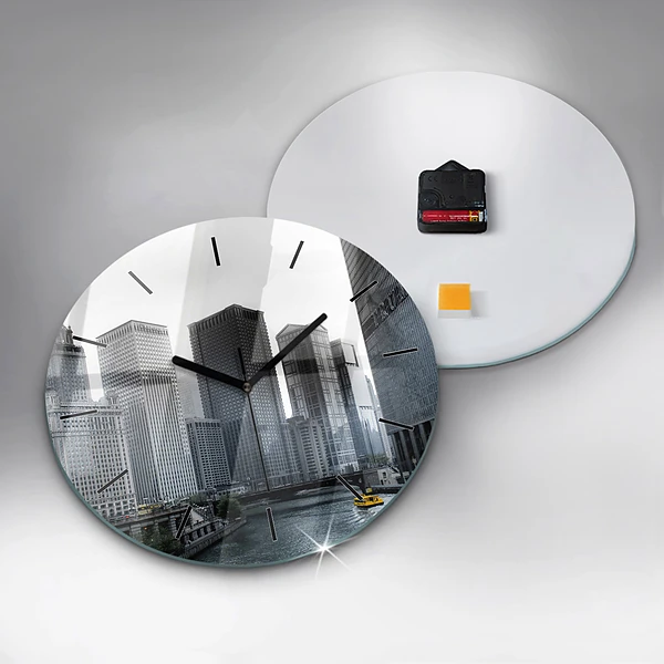Wanduhr glas rund Boot mit Panoramablick auf die Stadt