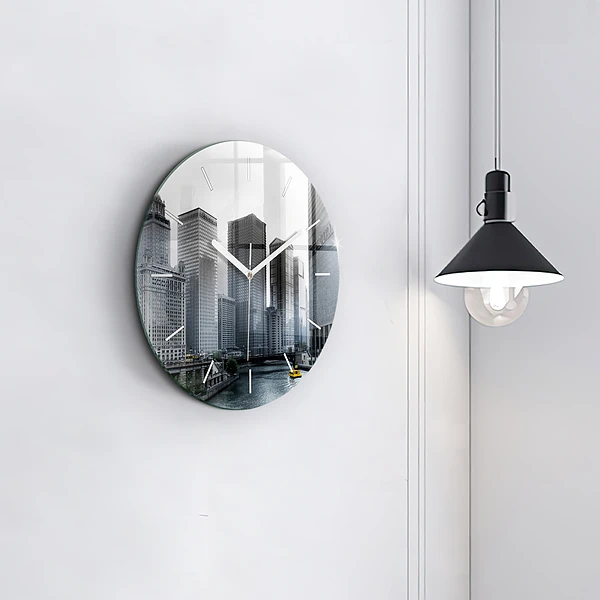 Wanduhr glas rund Boot mit Panoramablick auf die Stadt