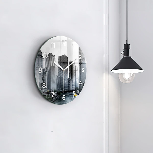 Wanduhr glas rund Boot mit Panoramablick auf die Stadt