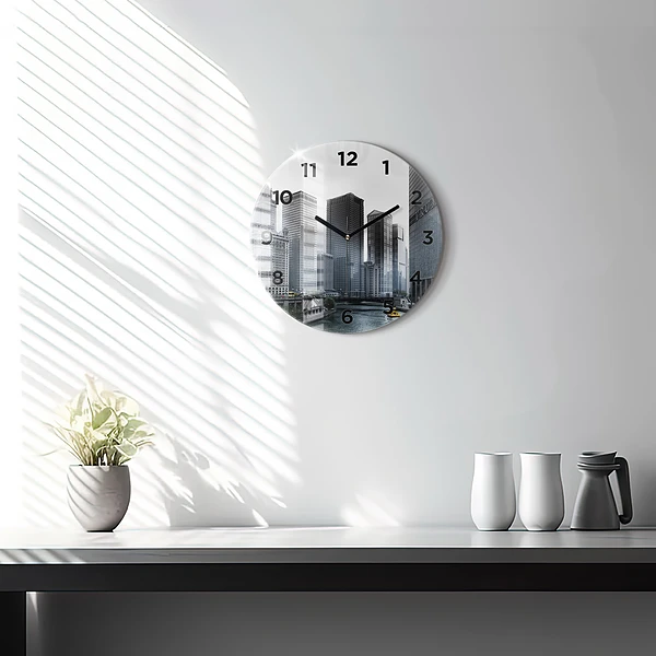 Wanduhr glas rund Boot mit Panoramablick auf die Stadt