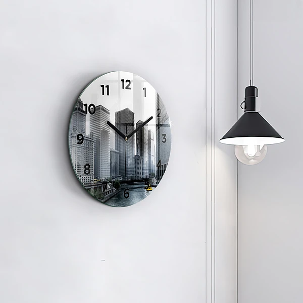 Wanduhr glas rund Boot mit Panoramablick auf die Stadt