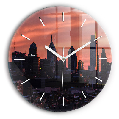 Wanduhr glas rund Skyline von Philadelphia