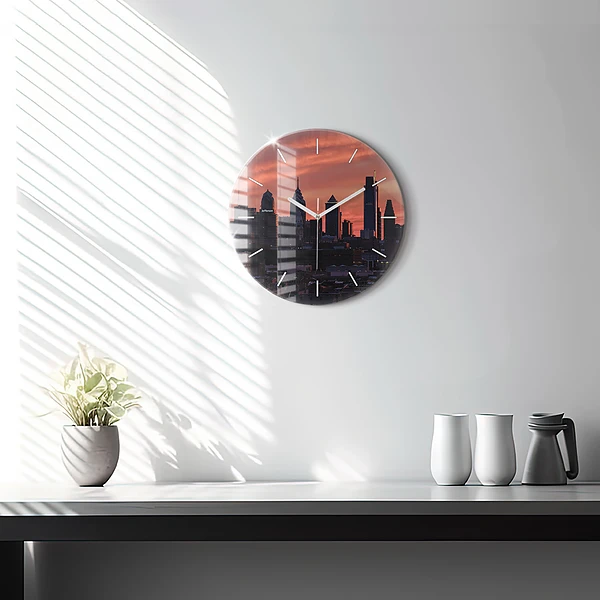 Wanduhr glas rund Skyline von Philadelphia