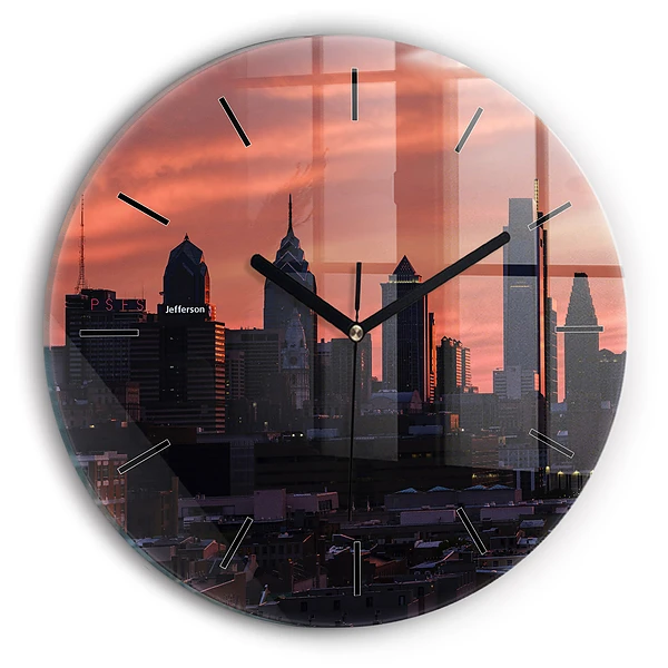 Wanduhr glas rund Skyline von Philadelphia