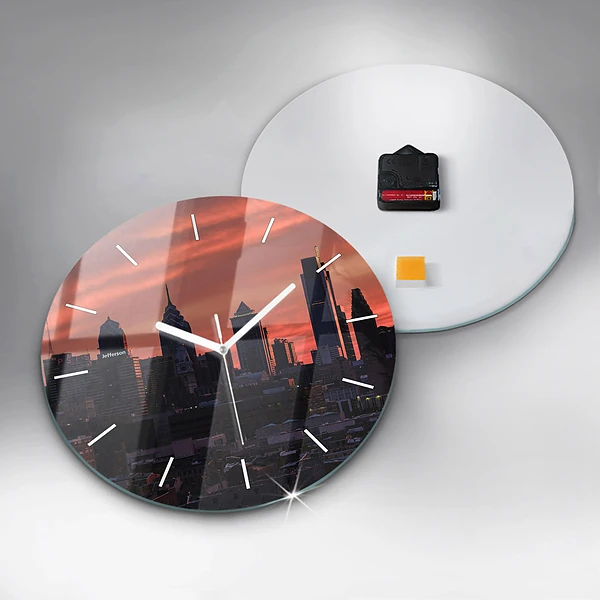 Wanduhr glas rund Skyline von Philadelphia