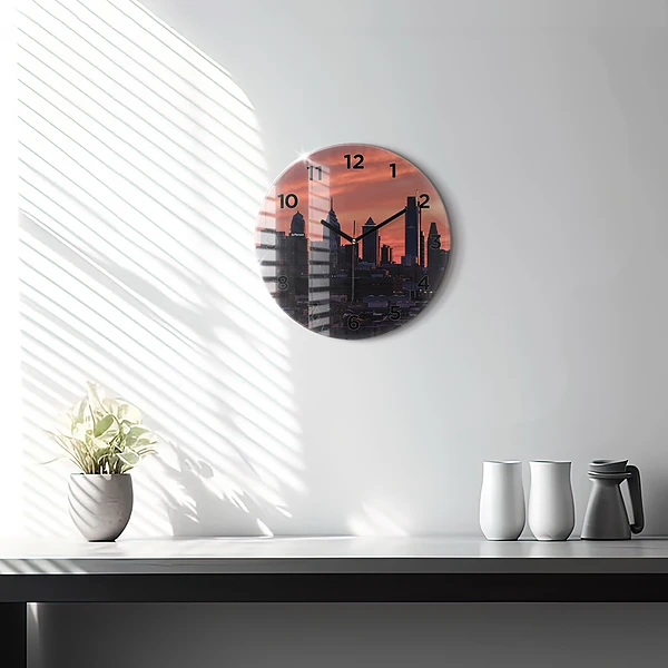 Wanduhr glas rund Skyline von Philadelphia
