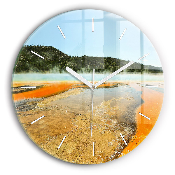 Wanduhr glas rund See mit Bergen
