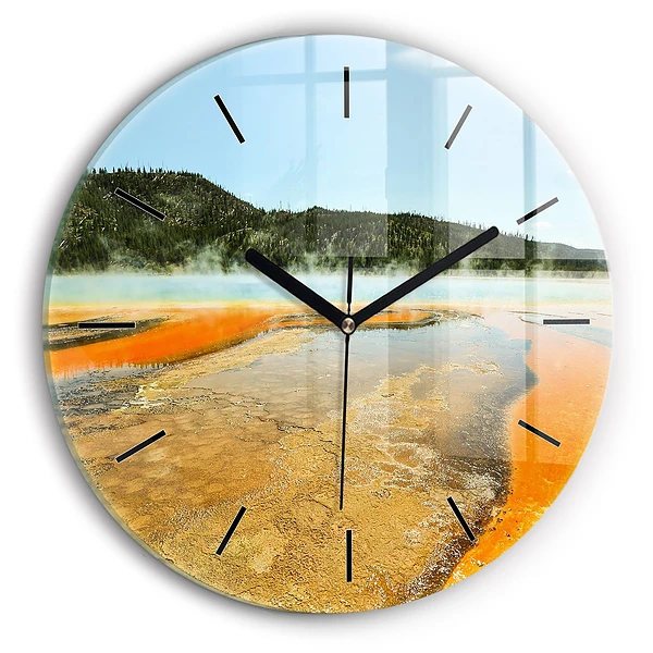 Wanduhr glas rund See mit Bergen