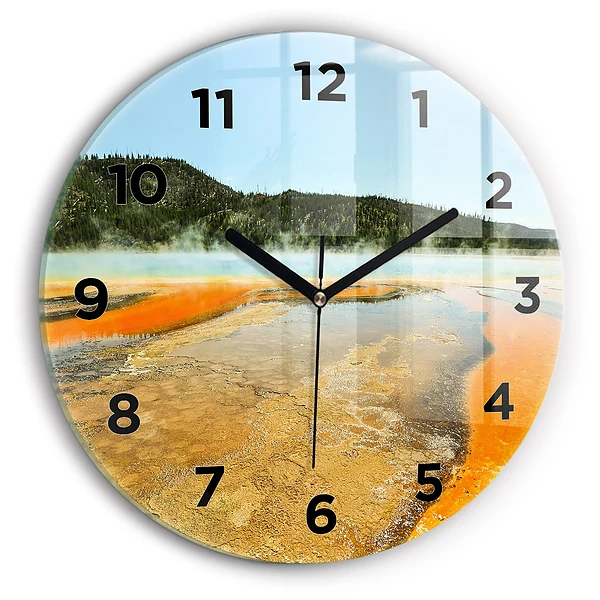 Wanduhr glas rund See mit Bergen