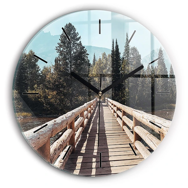 Wanduhr glas rund Berge im Yellowstone