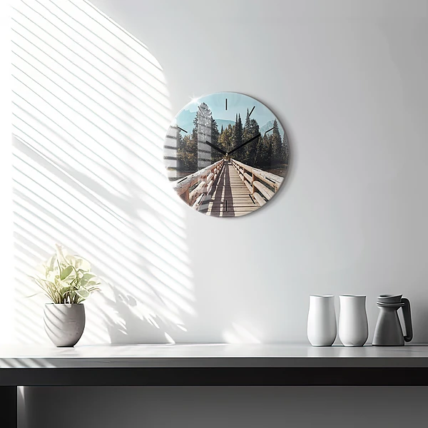 Wanduhr glas rund Berge im Yellowstone