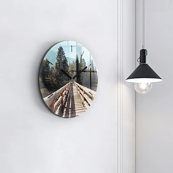 Wanduhr glas rund Berge im Yellowstone