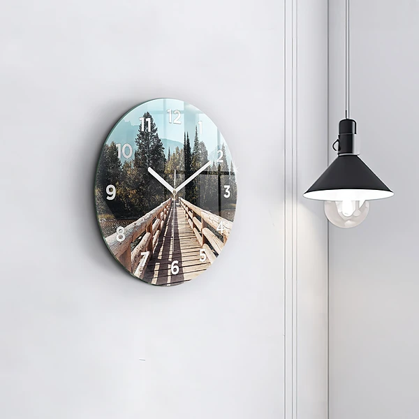 Wanduhr glas rund Berge im Yellowstone