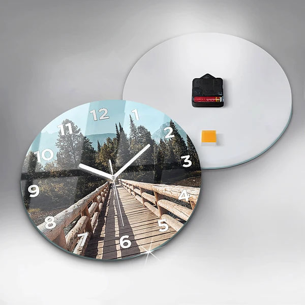 Wanduhr glas rund Berge im Yellowstone