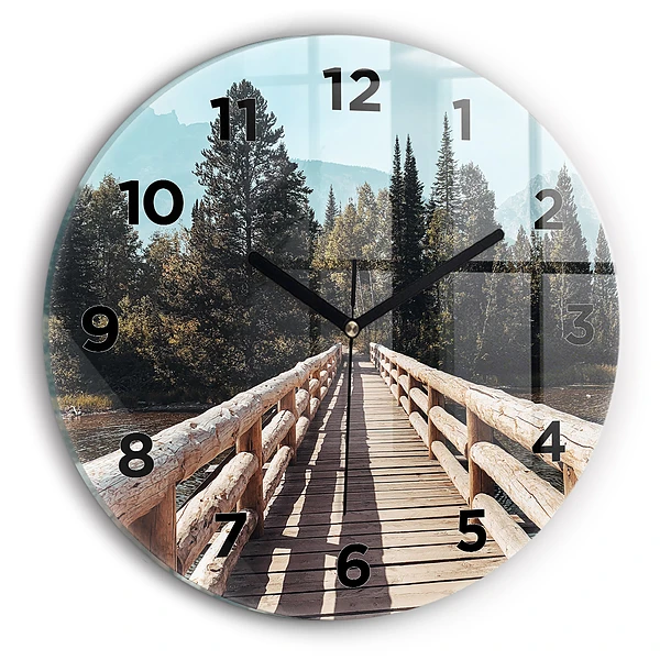 Wanduhr glas rund Berge im Yellowstone