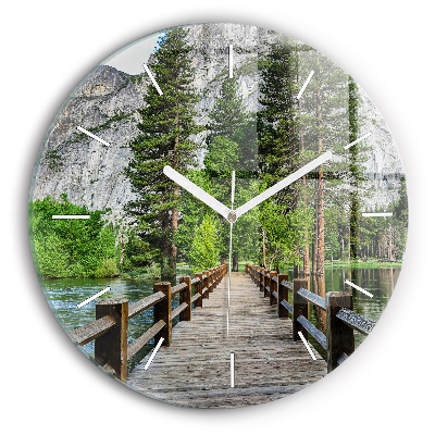 Wanduhr glas rund Yosemite Holzbrücke