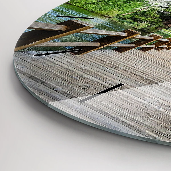 Wanduhr glas rund Yosemite Holzbrücke