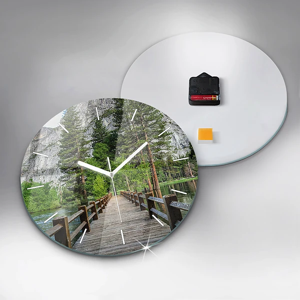 Wanduhr glas rund Yosemite Holzbrücke