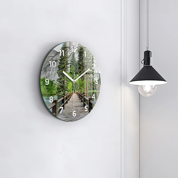 Wanduhr glas rund Yosemite Holzbrücke