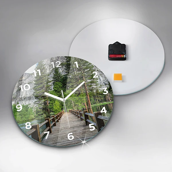 Wanduhr glas rund Yosemite Holzbrücke