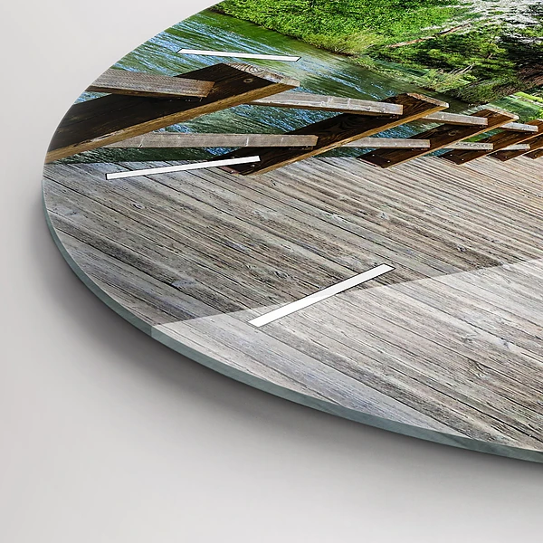 Wanduhr glas rund Yosemite Holzbrücke