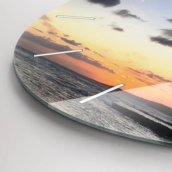 Wanduhr rund mit motiv Palme und Sonnenaufgang