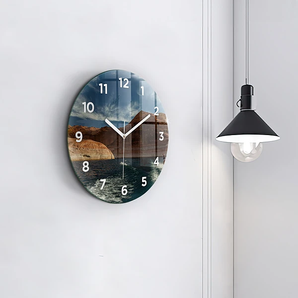 Wanduhr glas rund Person auf Wasserskiern