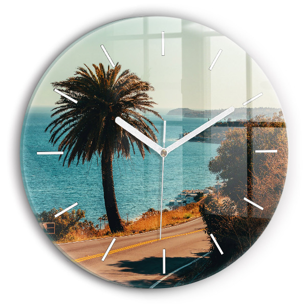 Wanduhr rund mit motiv Palmen in Malibu