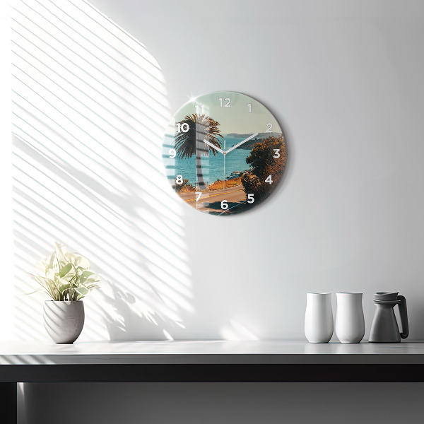 Wanduhr rund mit motiv Palmen in Malibu