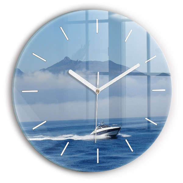 Wanduhr glas rund Schwimmendes Boot auf dem Meer