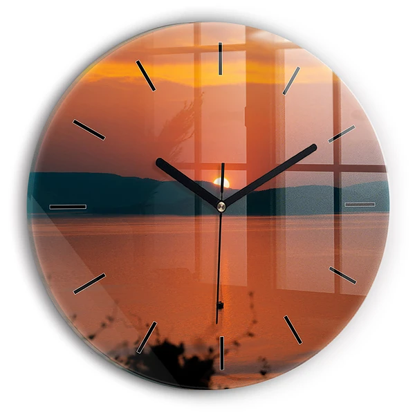 Wanduhr glas rund Balaton am Abend
