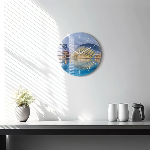 Wanduhr rund mit motiv Sonnenuntergang in der Stadt