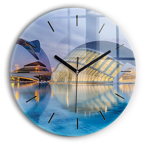 Wanduhr rund mit motiv Sonnenuntergang in der Stadt