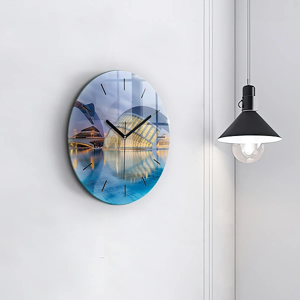 Wanduhr rund mit motiv Sonnenuntergang in der Stadt