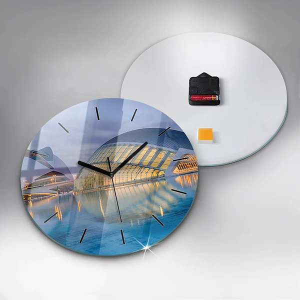 Wanduhr rund mit motiv Sonnenuntergang in der Stadt