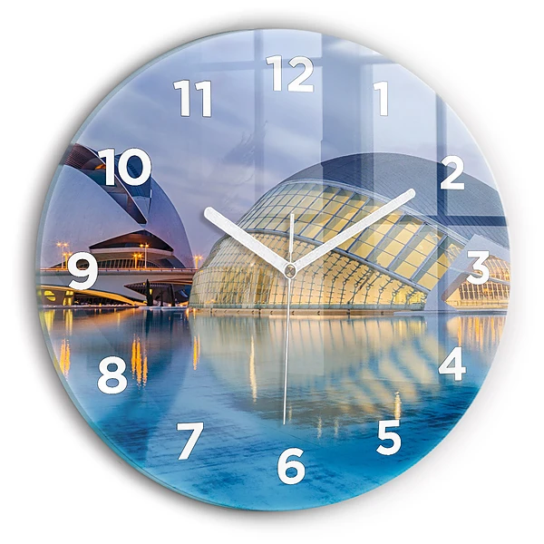 Wanduhr rund mit motiv Sonnenuntergang in der Stadt