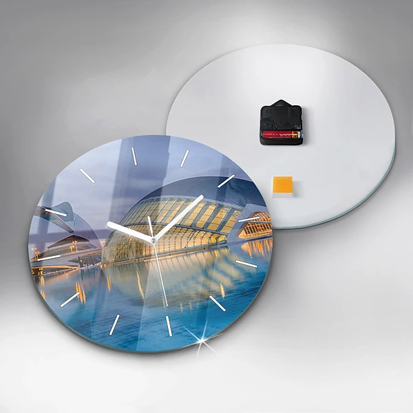 Wanduhr rund mit motiv Sonnenuntergang in der Stadt