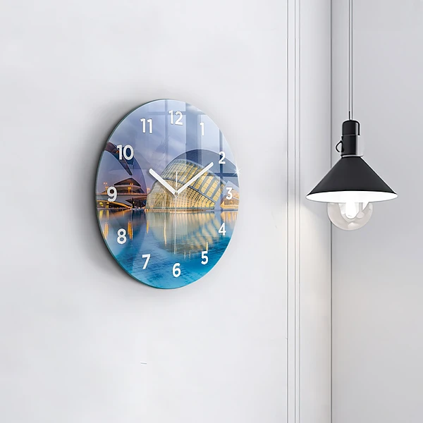 Wanduhr rund mit motiv Sonnenuntergang in der Stadt