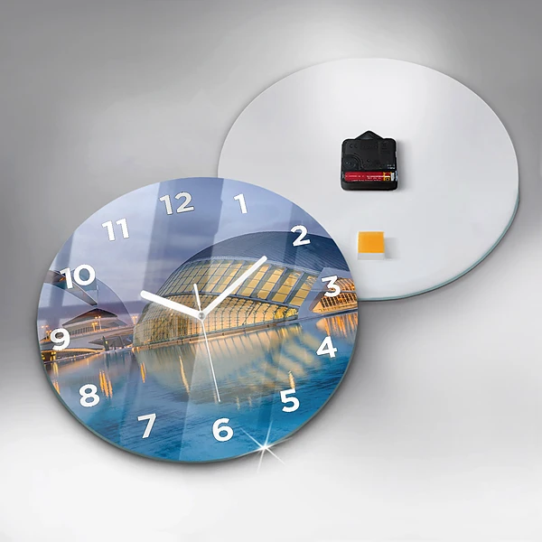 Wanduhr rund mit motiv Sonnenuntergang in der Stadt