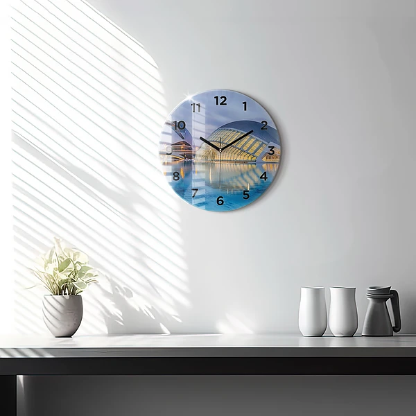 Wanduhr rund mit motiv Sonnenuntergang in der Stadt