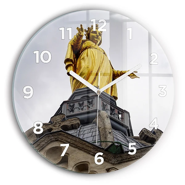 Wanduhr rund mit motiv Marienstatue in Lyon