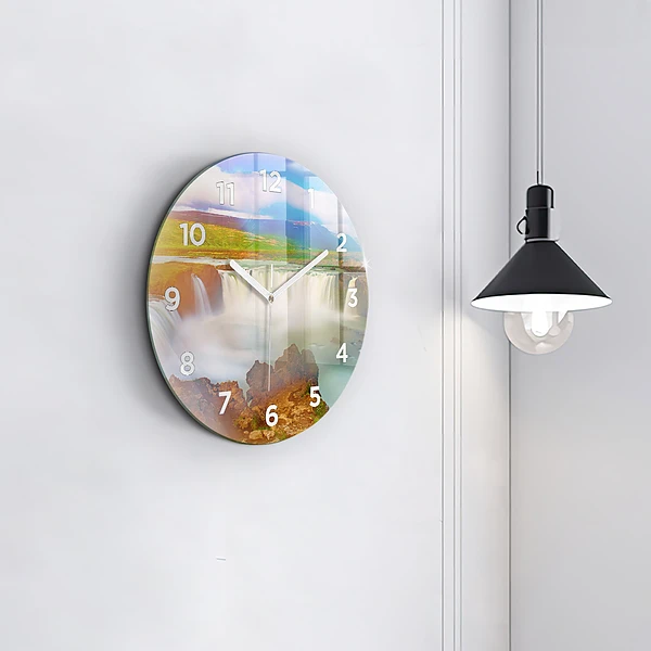 Wanduhr glas rund Godafoss in Island