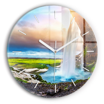 Wanduhr rund Wasserfall in Island