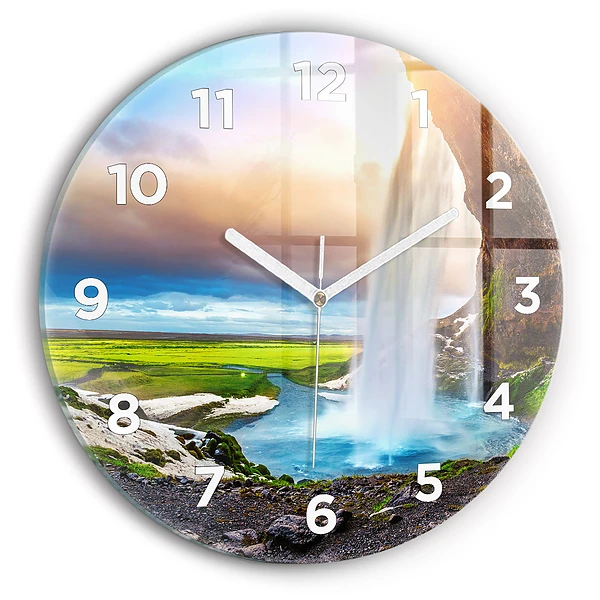 Wanduhr rund Wasserfall in Island