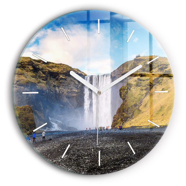 Wanduhr rund mit motiv Wasserfall in Island